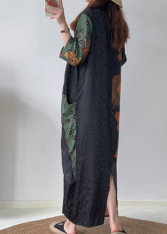Boutique Black Asymmetrical Patchwork Silk Dresses Summer