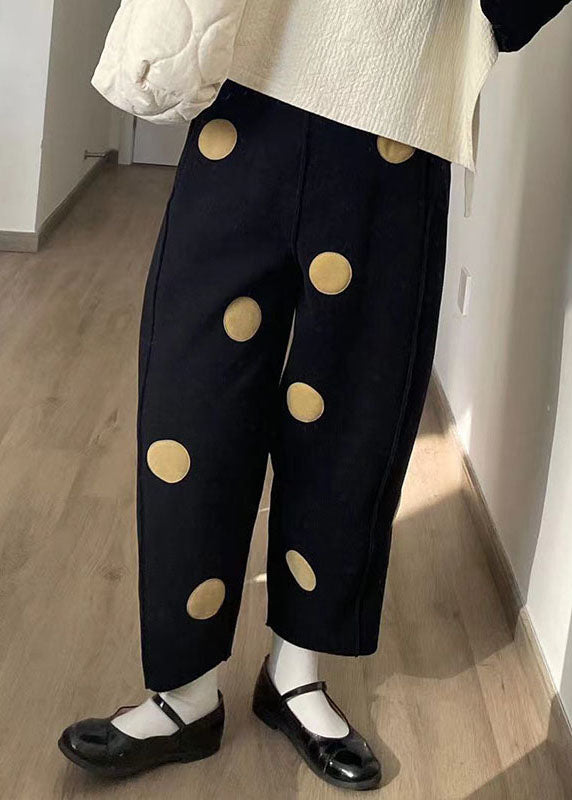 Boutique Black Dot Print Patchwork Crop Pants