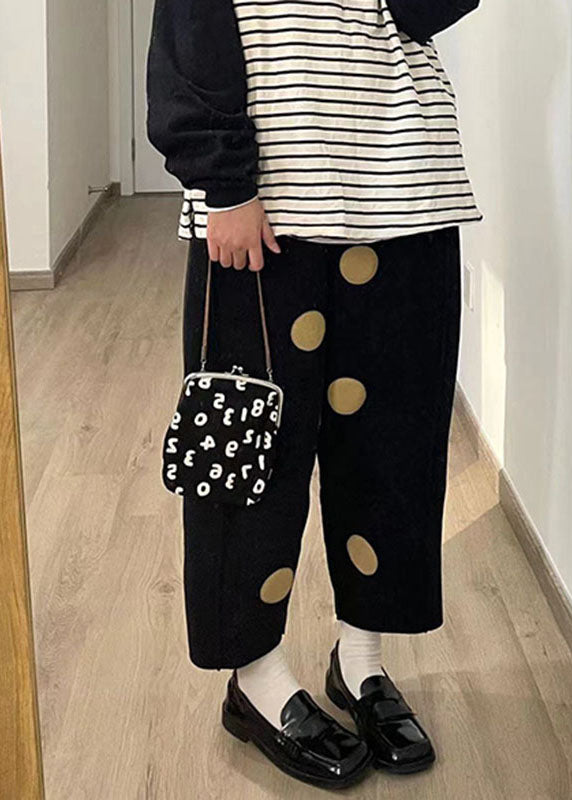 Boutique Black Dot Print Patchwork Crop Pants