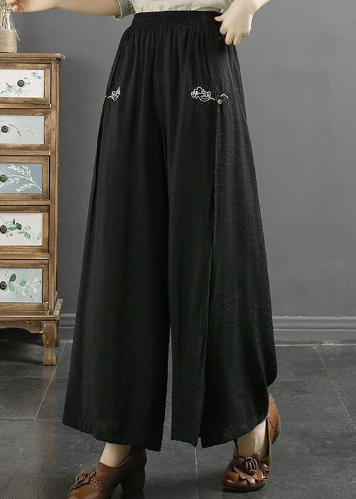 Boutique Black Embroideried Patchwork Cotton Pants Skirt Summer