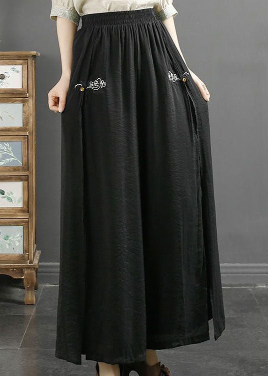Boutique Black Embroideried Patchwork Cotton Pants Skirt Summer