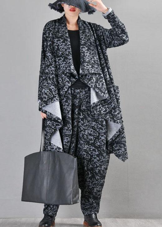 Boutique Black Grey Knit asymmetrical design Print Fall Coat - Omychic