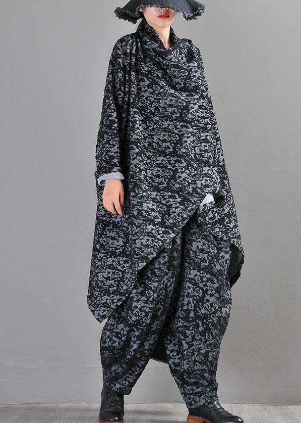 Boutique Black Grey Knit asymmetrical design Print Fall Coat - Omychic