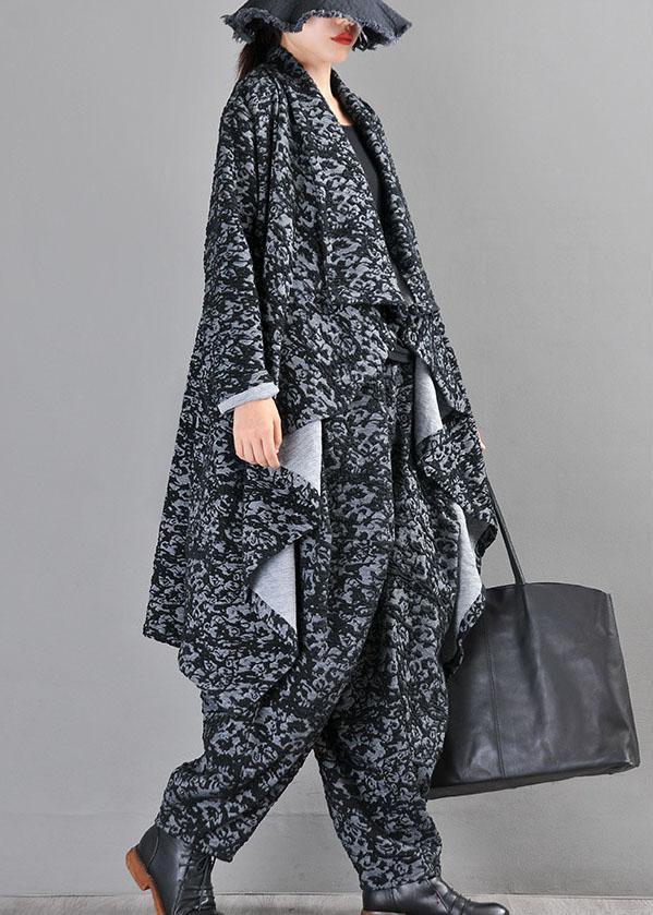 Boutique Black Grey Knit asymmetrical design Print Fall Coat - Omychic