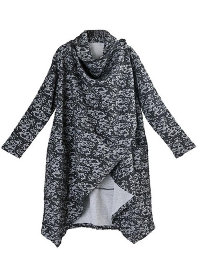 Boutique Black Grey Knit asymmetrical design Print Fall Coat - Omychic
