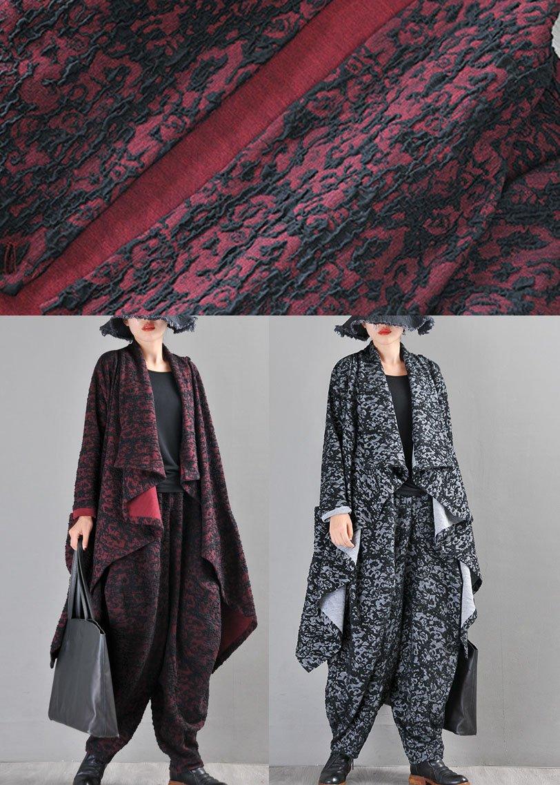 Boutique Black Grey Knit asymmetrical design Print Fall Coat - Omychic