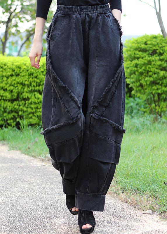 Boutique Black Grey Patchwork fashion Winter Denim Pants - Omychic