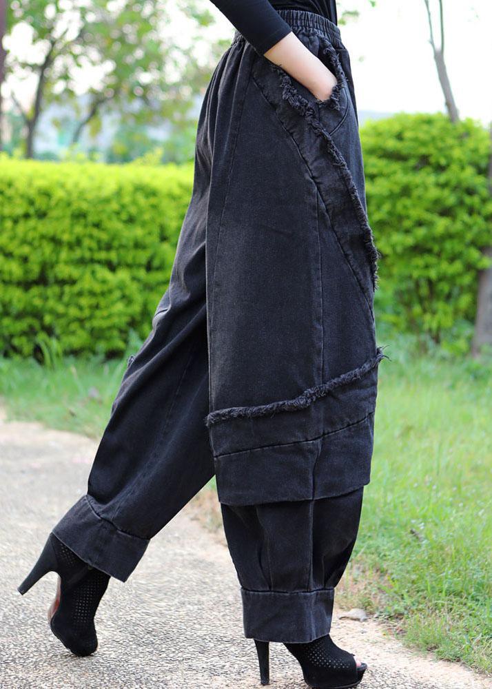 Boutique Black Grey Patchwork fashion Winter Denim Pants - Omychic