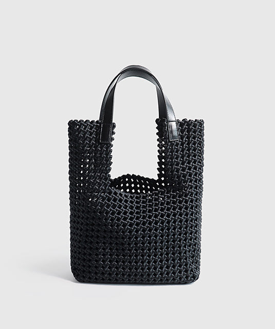 Boutique Black Hollow Out Braid Large Capacity Satchel Handbag