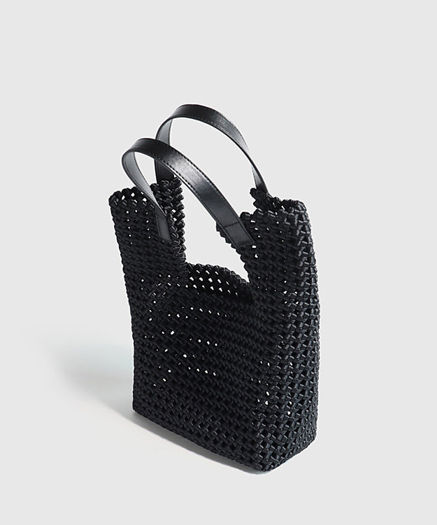 Boutique Black Hollow Out Braid Large Capacity Satchel Handbag