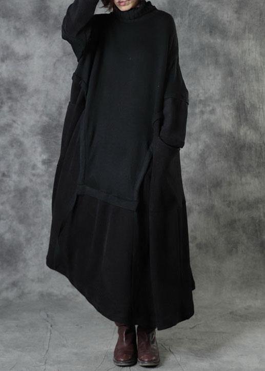 Boutique Black Loose Pockets Winter Corduroy Long Dress Sweater