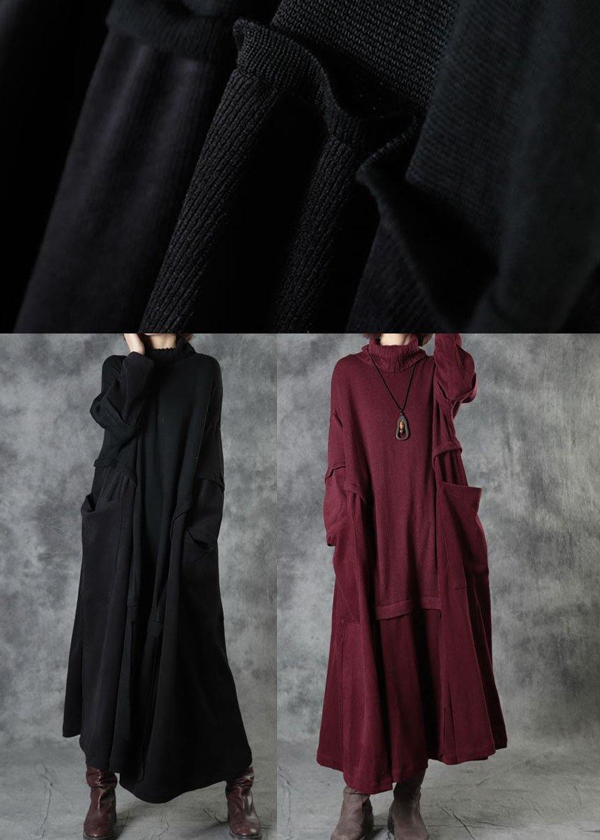 Boutique Black Loose Pockets Winter Corduroy Long Dress Sweater