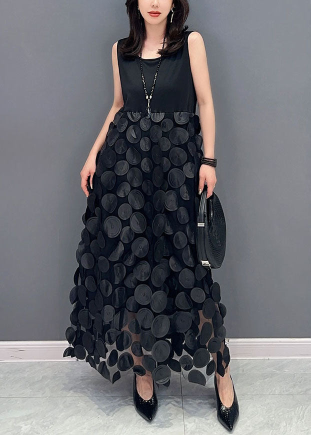 Boutique Black O-Neck Asymmetrical Patchwork Chiffon Two Pieces