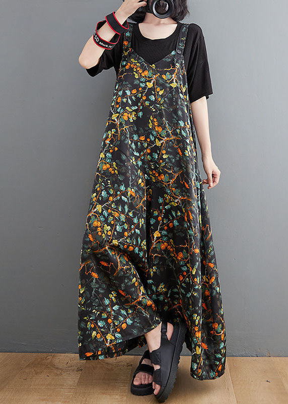 Boutique Black Oversized Print Cotton Overalls Jumpsuit Wide Leg Pants Summer