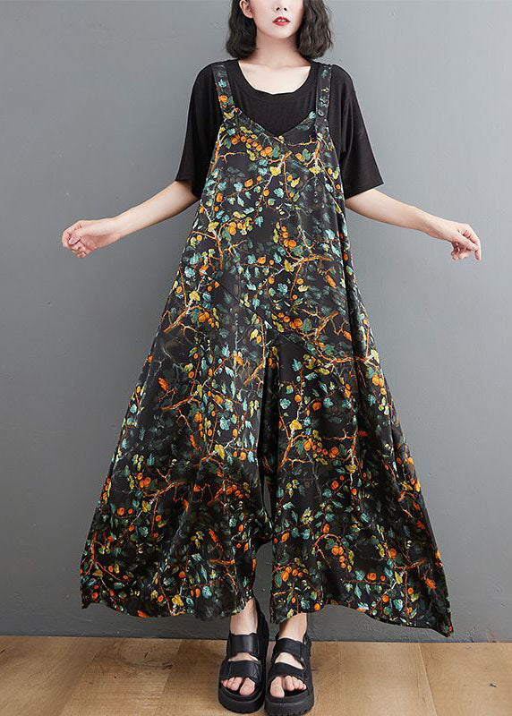 Boutique Black Oversized Print Cotton Overalls Jumpsuit Wide Leg Pants Summer