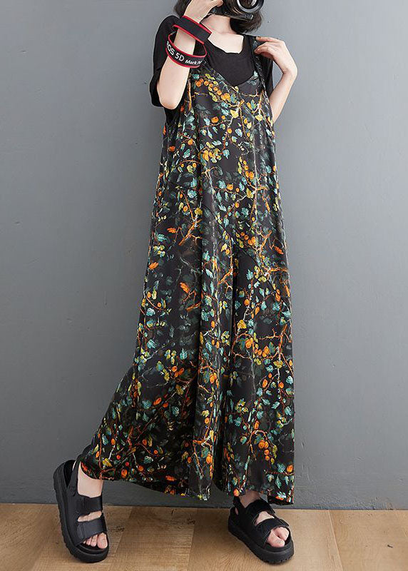 Boutique Black Oversized Print Cotton Overalls Jumpsuit Wide Leg Pants Summer