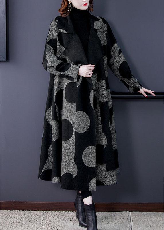 Boutique Black Patchwork Dot Print Loose Fall Long sleeve Coat - Omychic