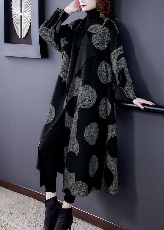 Boutique Black Patchwork Dot Print Loose Fall Long sleeve Coat - Omychic