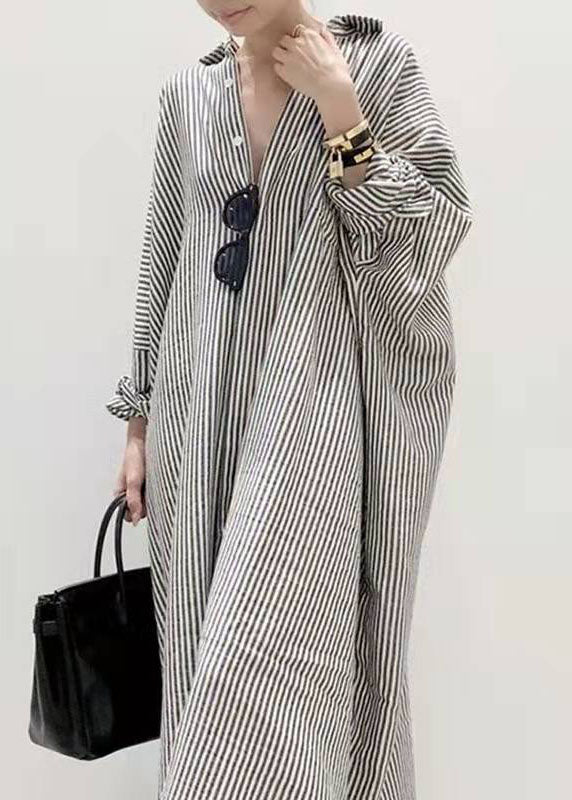 Boutique Black Peter Pan Collar Striped Shirts Dress Spring
