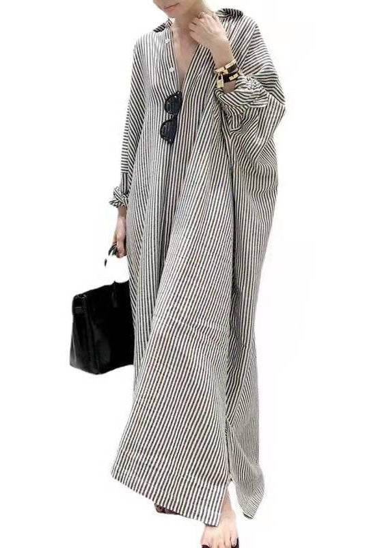 Boutique Black Peter Pan Collar Striped Shirts Dress Spring