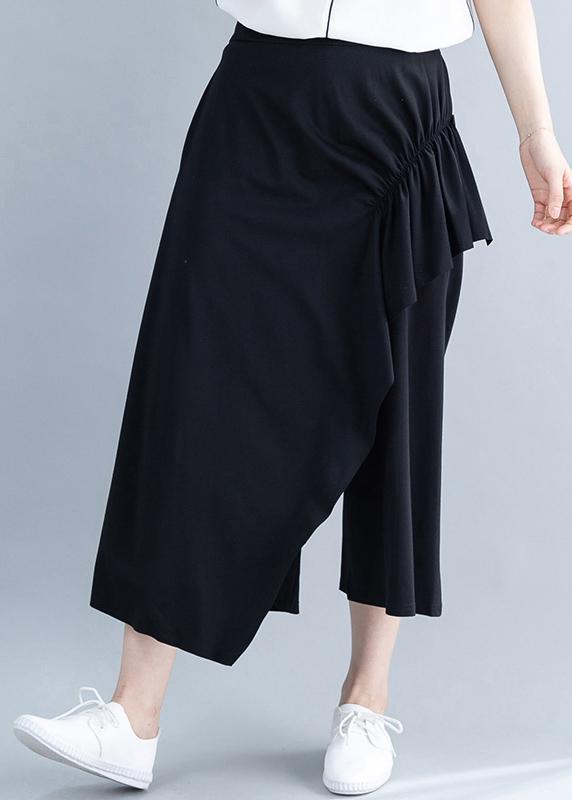 Boutique Black Summer Elastic Waist Asymmetrical Design Pants Trousers - Omychic