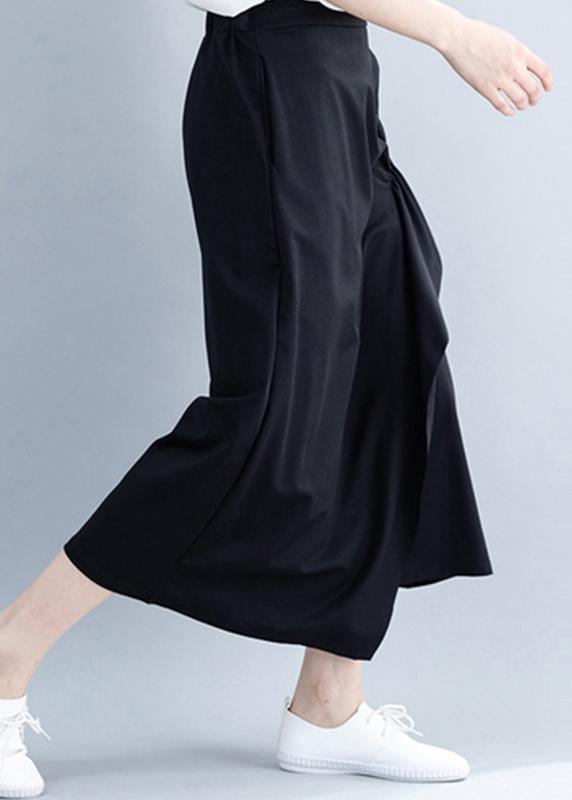 Boutique Black Summer Elastic Waist Asymmetrical Design Pants Trousers - Omychic