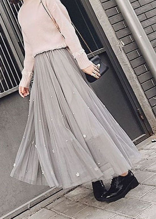 Boutique Black Wrinkled Nail bead Patchwork Tulle Skirts Summer