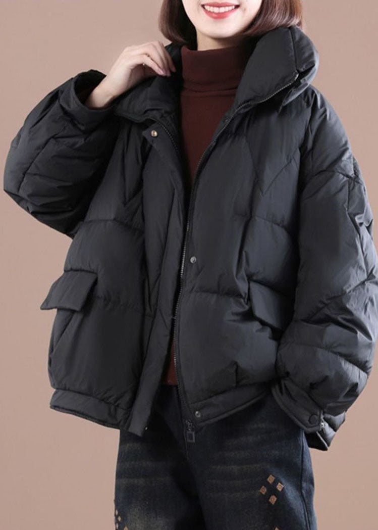 Boutique Black Zip Up Pockets Fine Cotton Filled Parka Winter