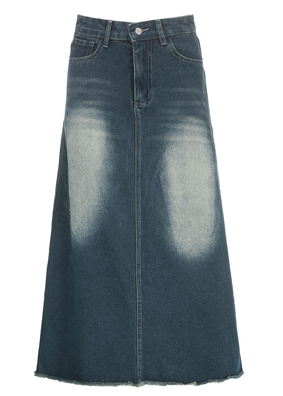 Boutique Blue Pockets Patchwork Denim Maxi Skirts Fall