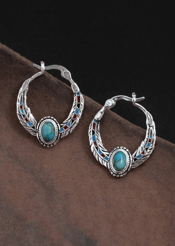 Boutique Blue Sterling Silver Turquoise Hoop Earrings