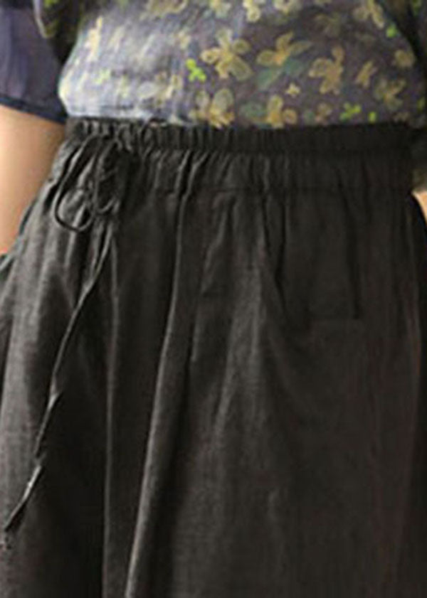 Boutique Brown Elastic Waist Pockets Lace Patchwork Linen Harem Pants Summer
