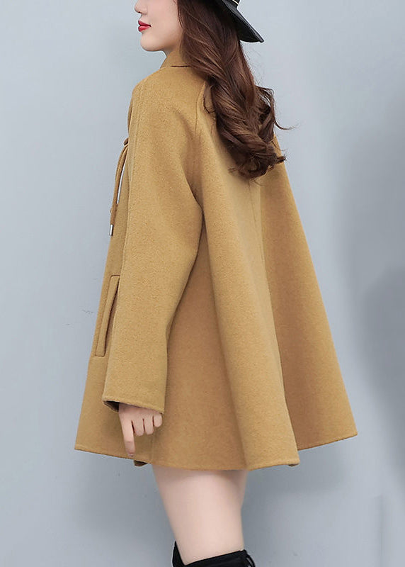 Boutique Camel Tasseled Chinese Button Woolen Coat Winter