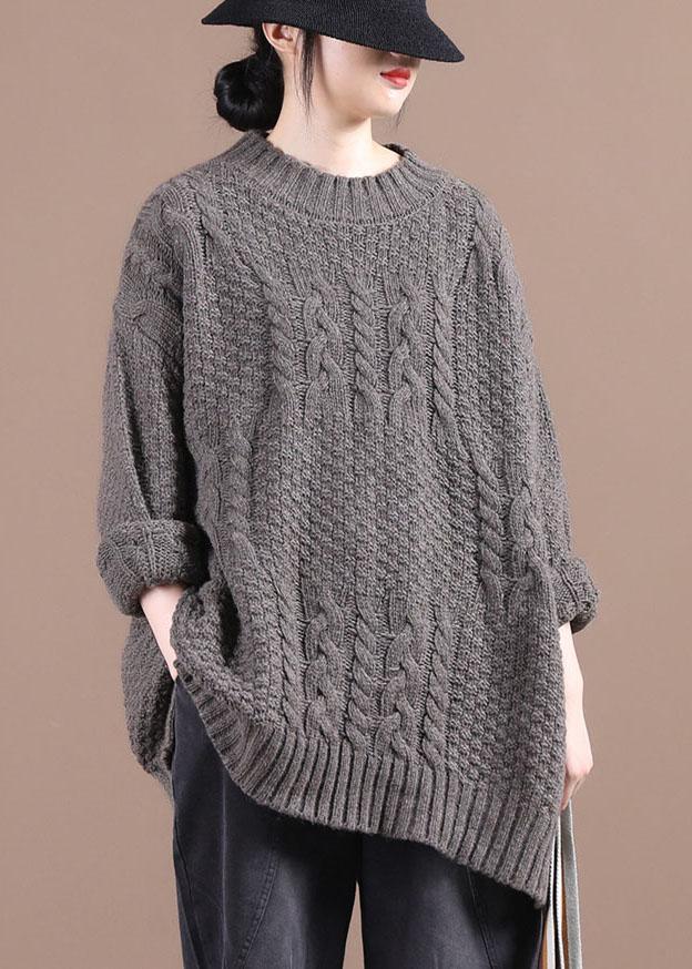 Boutique Chocolate O-Neck cable knit Sweaters - Omychic