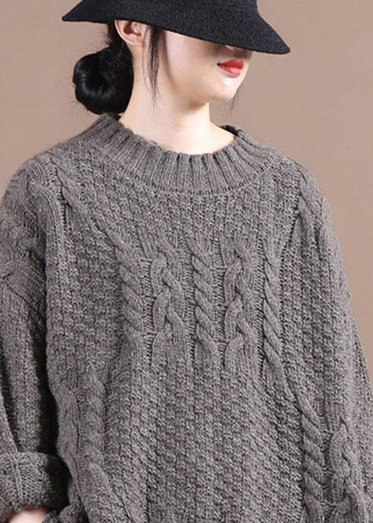 Boutique Chocolate O-Neck cable knit Sweaters - Omychic