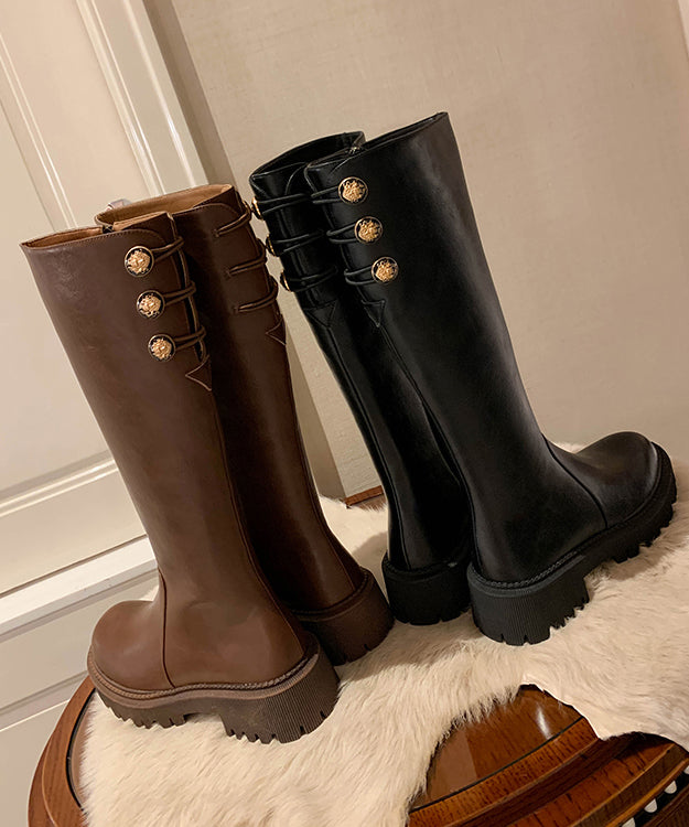 Boutique Chocolate Zippered Splicing Chunky Long Boots