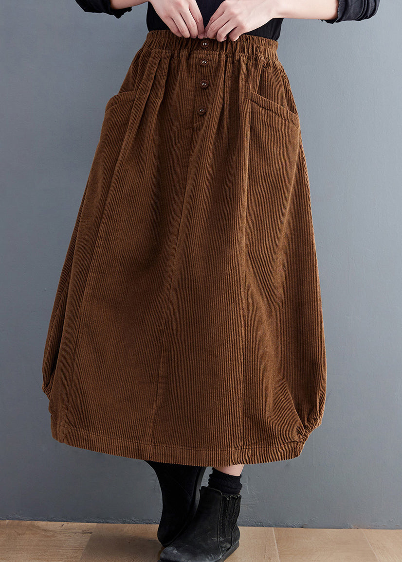 Boutique Coffee Cinched Pockets Elastic Waist Corduroy Skirt Spring