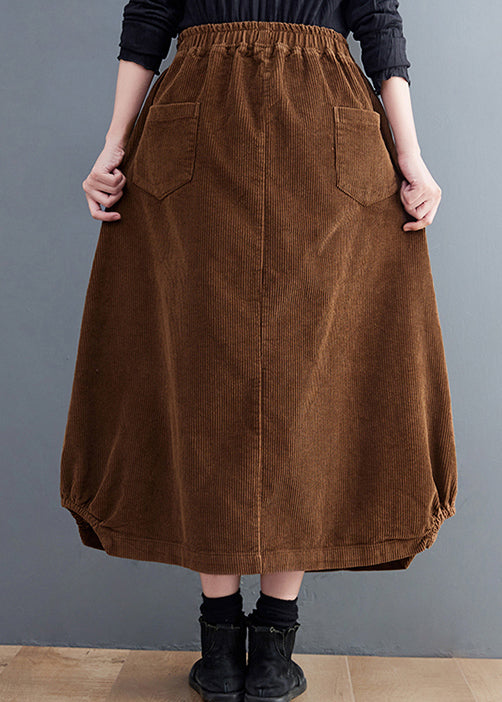 Boutique Coffee Cinched Pockets Elastic Waist Corduroy Skirt Spring