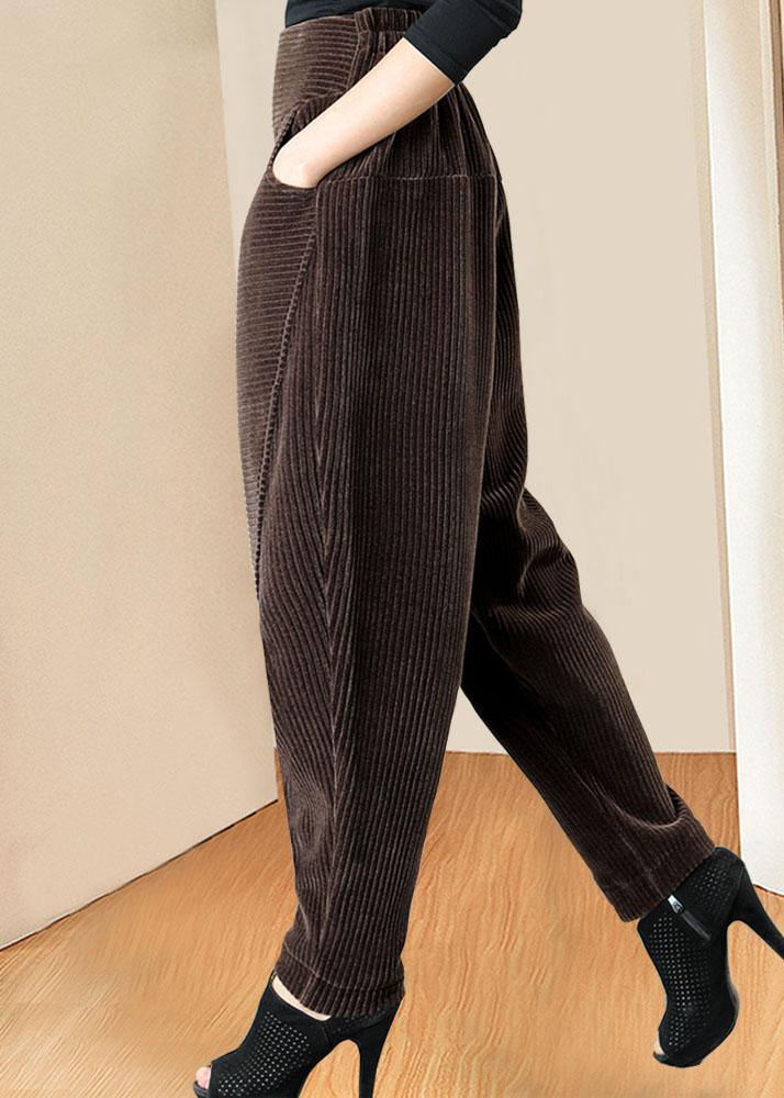 Boutique Coffee High Waist Pockets fashion Winter Pants - Omychic
