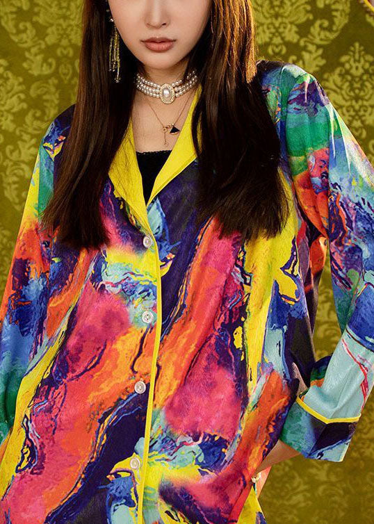 Boutique Colorblock Oversized Tie Dye Ice Silk Pajamas Women Sets 2 Pieces Spring