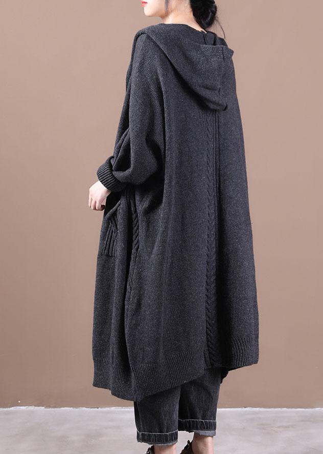 Boutique Dark Grey KnitLong sleeve Fall Long Loose Coat - Omychic