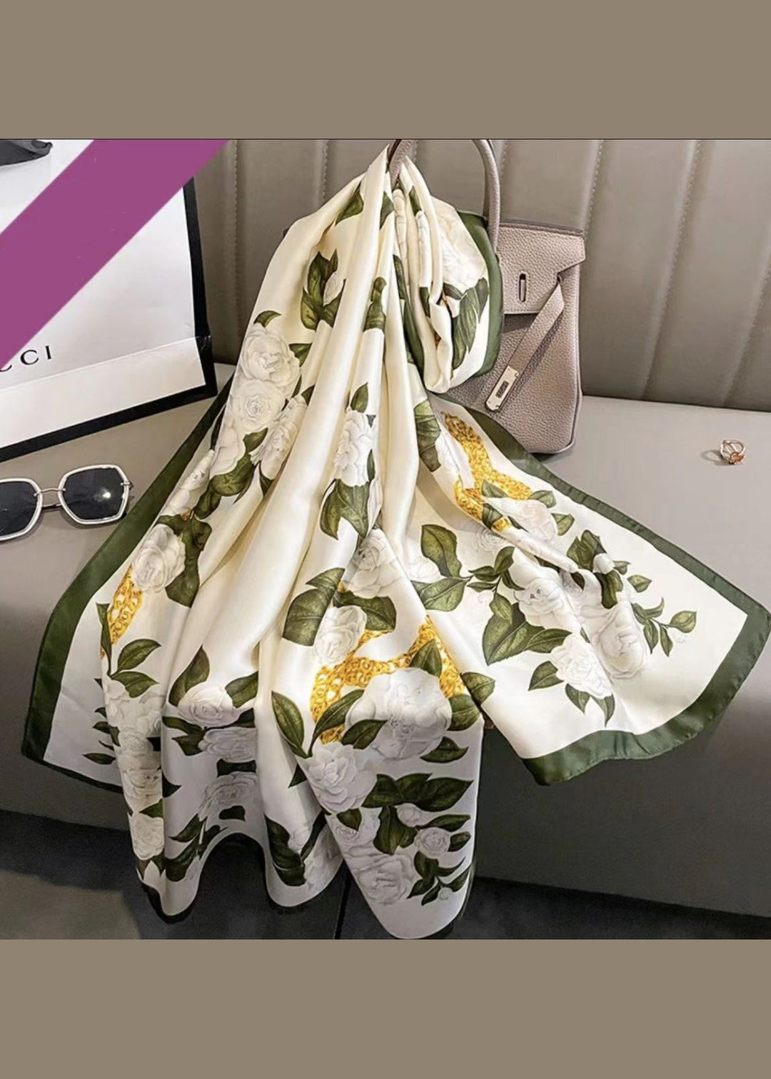 Boutique Elegant White Print Silk Scarf