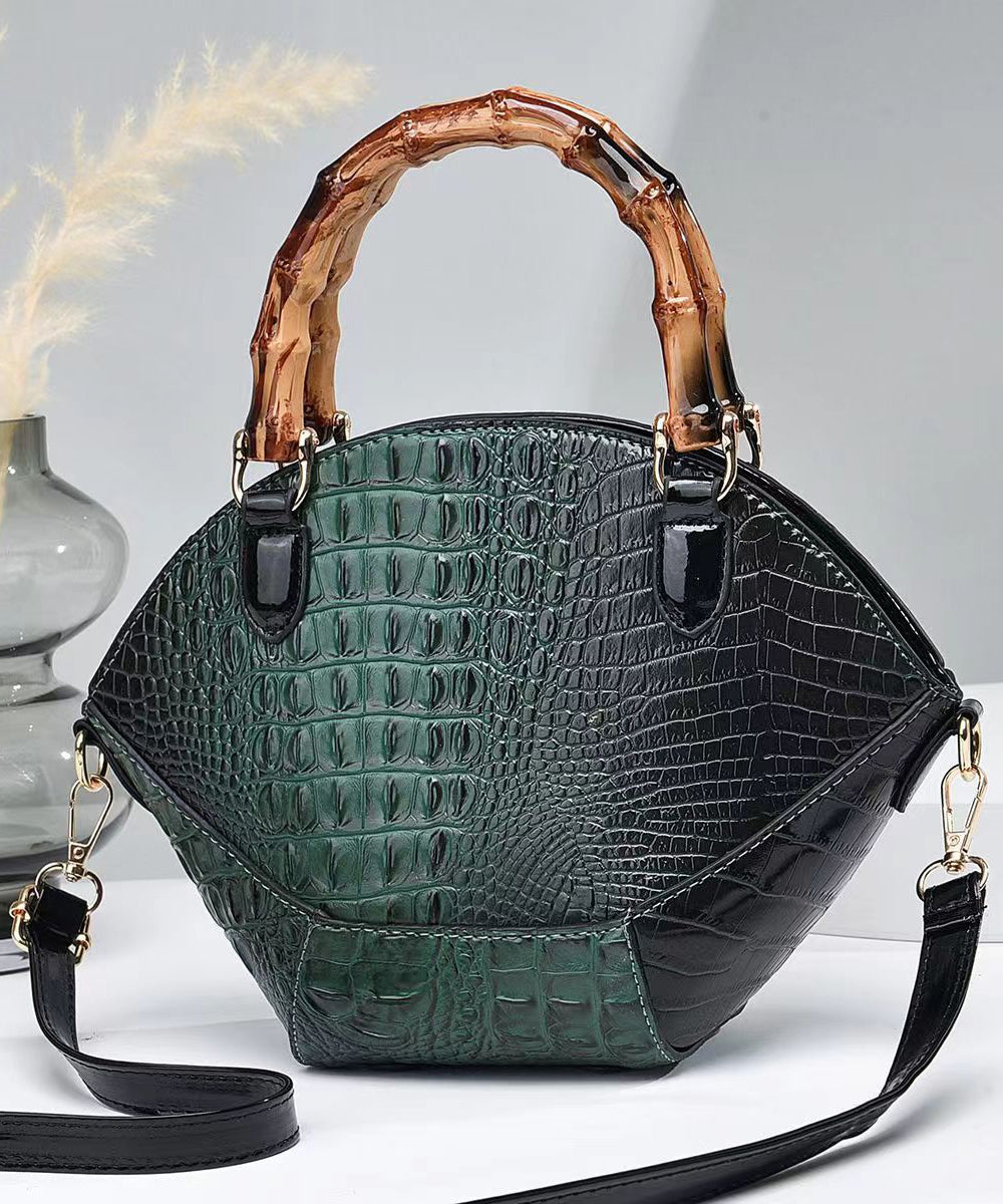 Boutique Green Embossed Splicing Faux Leather Tote Handbag