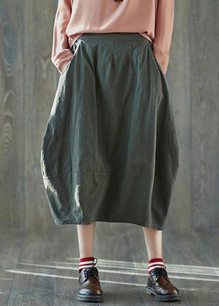 Boutique Green Pockets lantern Cotton Linen Summer Skirt - Omychic