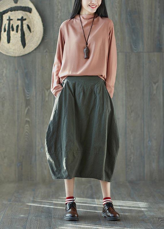Boutique Green Pockets lantern Cotton Linen Summer Skirt - Omychic