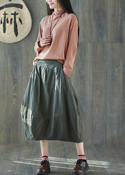 Boutique Green Pockets lantern Cotton Linen Summer Skirt - Omychic