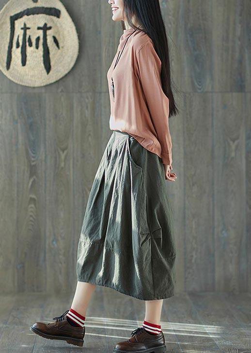 Boutique Green Pockets lantern Cotton Linen Summer Skirt - Omychic