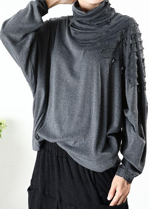 Boutique Grey Turtle Neck tasseled Loose Winter Long sleeve Top - Omychic