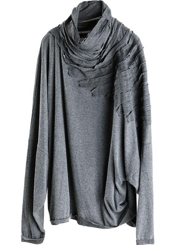 Boutique Grey Turtle Neck tasseled Loose Winter Long sleeve Top - Omychic