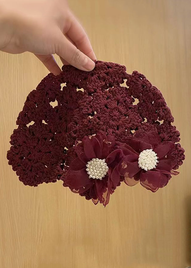 Boutique Handmade Khaki Hollow Out Lace Floral Bonnie Hat