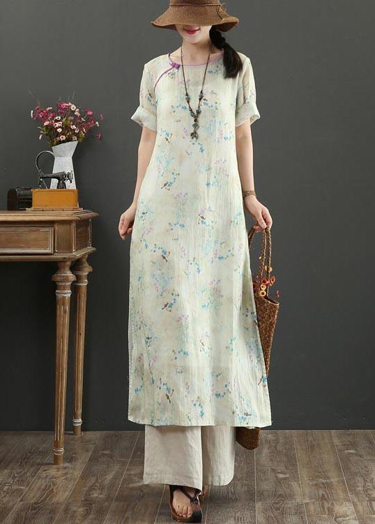 Boutique Khaki Print side open Vacation Summer Linen Dress - Omychic